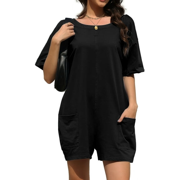 Fantaslook Rompers for Women Casual Summer Jumpsuits Short Sleeve Loose Overalls Shorts Rompers with Pockets Outfits