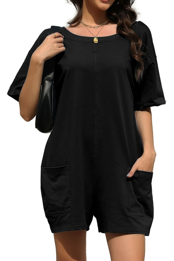 Rompers for Women Casual Summer Jumpsuits Short Sleeve Loose Overalls Shorts Rompers with Pockets Outfits