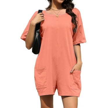 Fantaslook Rompers for Women Casual Summer Jumpsuits Short Sleeve Loose Overalls Shorts Rompers with Pockets Outfits