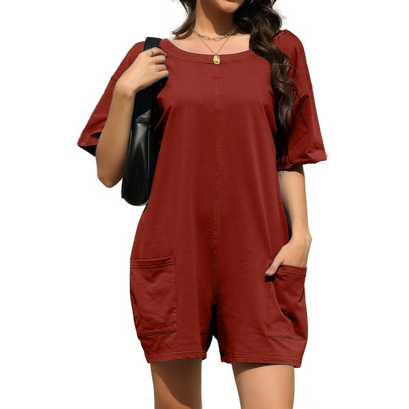 Fantaslook Rompers for Women Casual Summer Jumpsuits Short Sleeve Loose Overalls Shorts Rompers with Pockets Outfits
