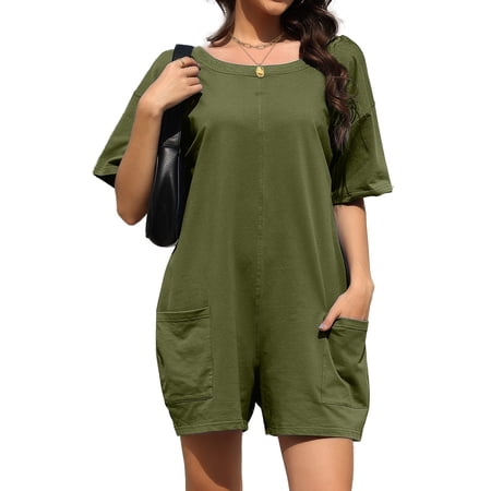 Fantaslook Rompers for Women Casual Summer Jumpsuits Short Sleeve Loose Overalls Shorts Rompers with Pockets Outfits