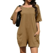 Fantaslook Rompers for Women Casual Summer Jumpsuits Short Sleeve Loose Overalls Shorts Rompers with Pockets Outfits