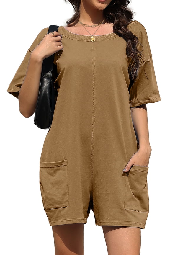Rompers for Women Casual Summer Jumpsuits Short Sleeve Loose Overalls Shorts Rompers with Pockets Outfits