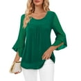 thumbnail image 1 of Fantaslook Ruffle 3/4 Sleeve Dressy Blouses for Women Glitter Double Layers Mesh Tunic Tops Crew Neck Summer Shirts, 1 of 8