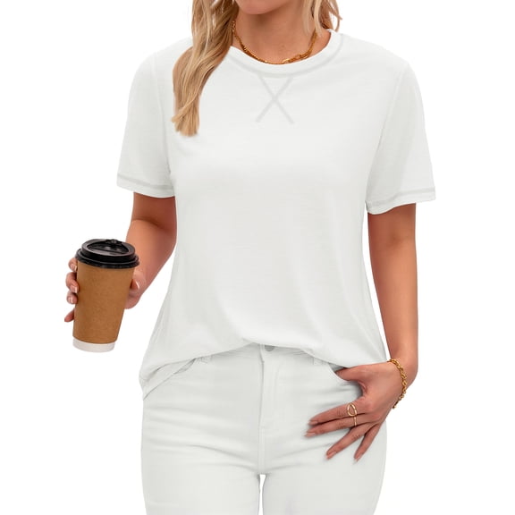 Fantaslook Short Sleeve Shirts for Women Curved Hem Tunic Tops Casual T Shirt Basic Tees