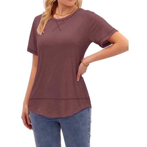 Fantaslook Short Sleeve Shirts for Women Curved Hem Tunic Tops Casual T Shirt Basic Tees