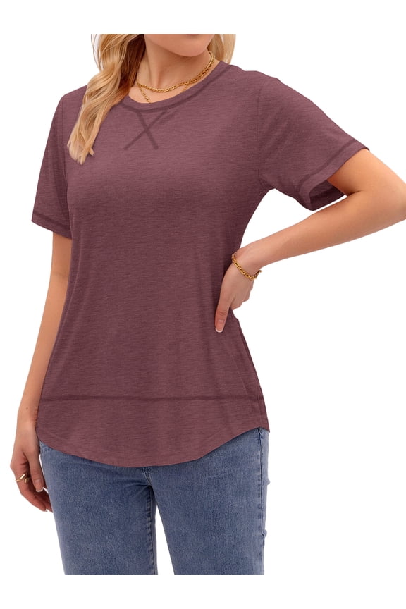 Women Tee Shirts Curved Hem Tunic Tops Casual T Shirt Basic Tees