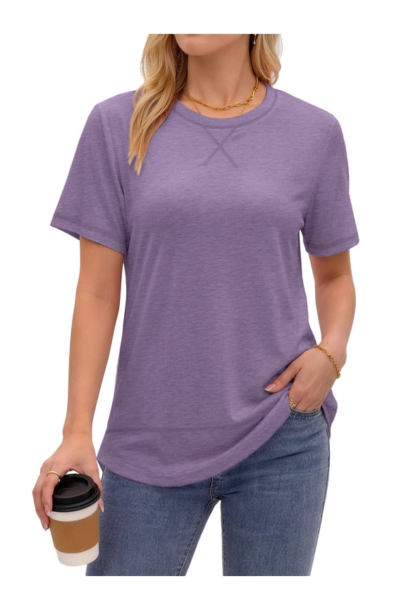 Short Sleeve Shirts for Women Curved Hem Tunic Tops Casual T Shirt Basic Tees