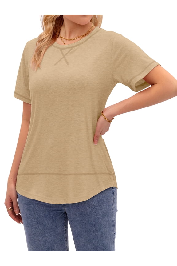 Women Tee Shirts Curved Hem Tunic Tops Casual T Shirt Basic Tees
