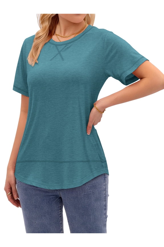 Short Sleeve Shirts for Women Curved Hem Tunic Tops Casual T Shirt Basic Tees