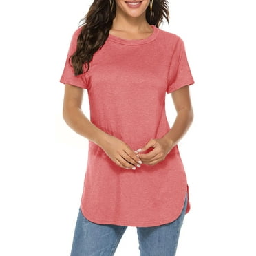 Fantaslook Short Sleeve T Shirts for Women Crew Neck Side Split Tunic Tops Casual Summer Shirts