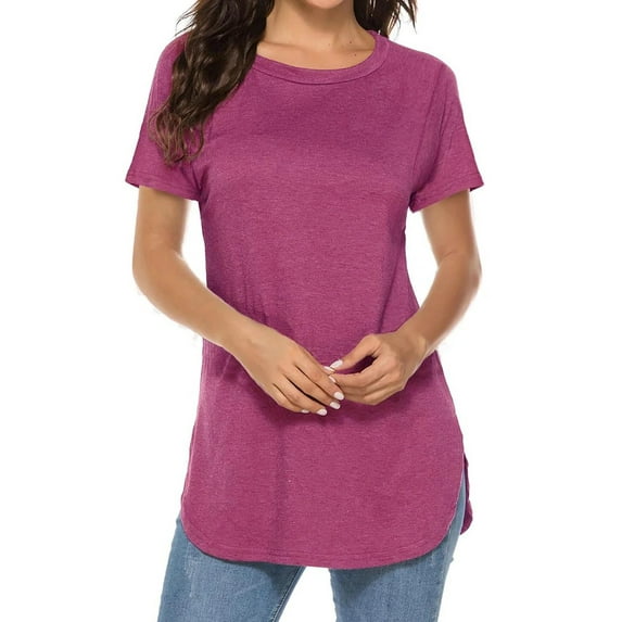 Fantaslook Short Sleeve T Shirts for Women Crew Neck Side Split Tunic Tops Casual Summer Shirts