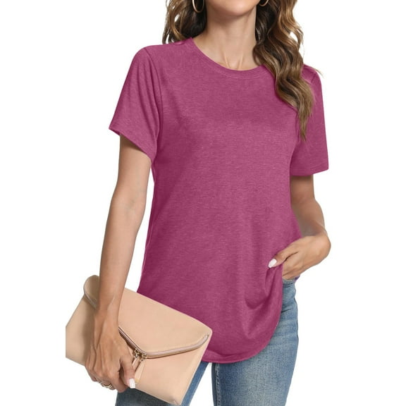 Fantaslook Short Sleeve T Shirts for Women Crew Neck Side Split Tunic Tops Casual Summer Shirts