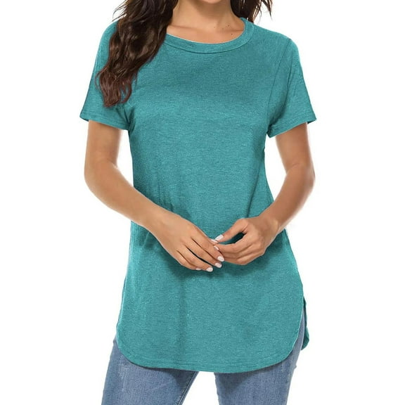Fantaslook Short Sleeve T Shirts for Women Crew Neck Side Split Tunic Tops Casual Summer Shirts