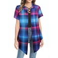 thumbnail image 1 of Fantaslook Short Sleeve Womens Button Down Shirts Casual Plaid Blouses Tunic Tops Irregular Hem, 1 of 6