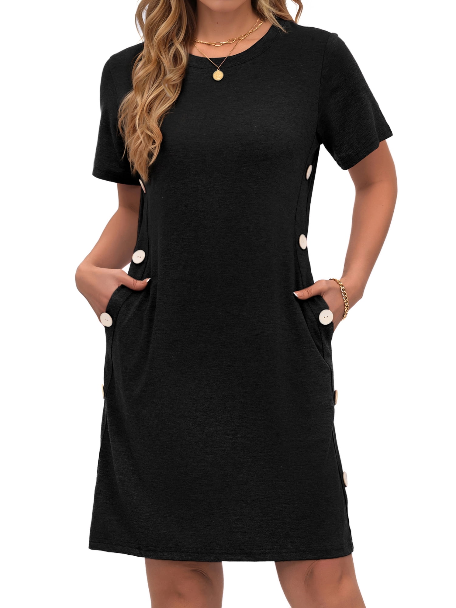 women's short sleeve dresses with pockets Womens Fall Brown Pocket Dress