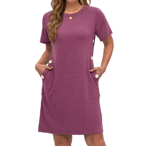 Fantaslook Short Sleeve Womens Summer Dresses Casual Button Tunic Dress with Pockets