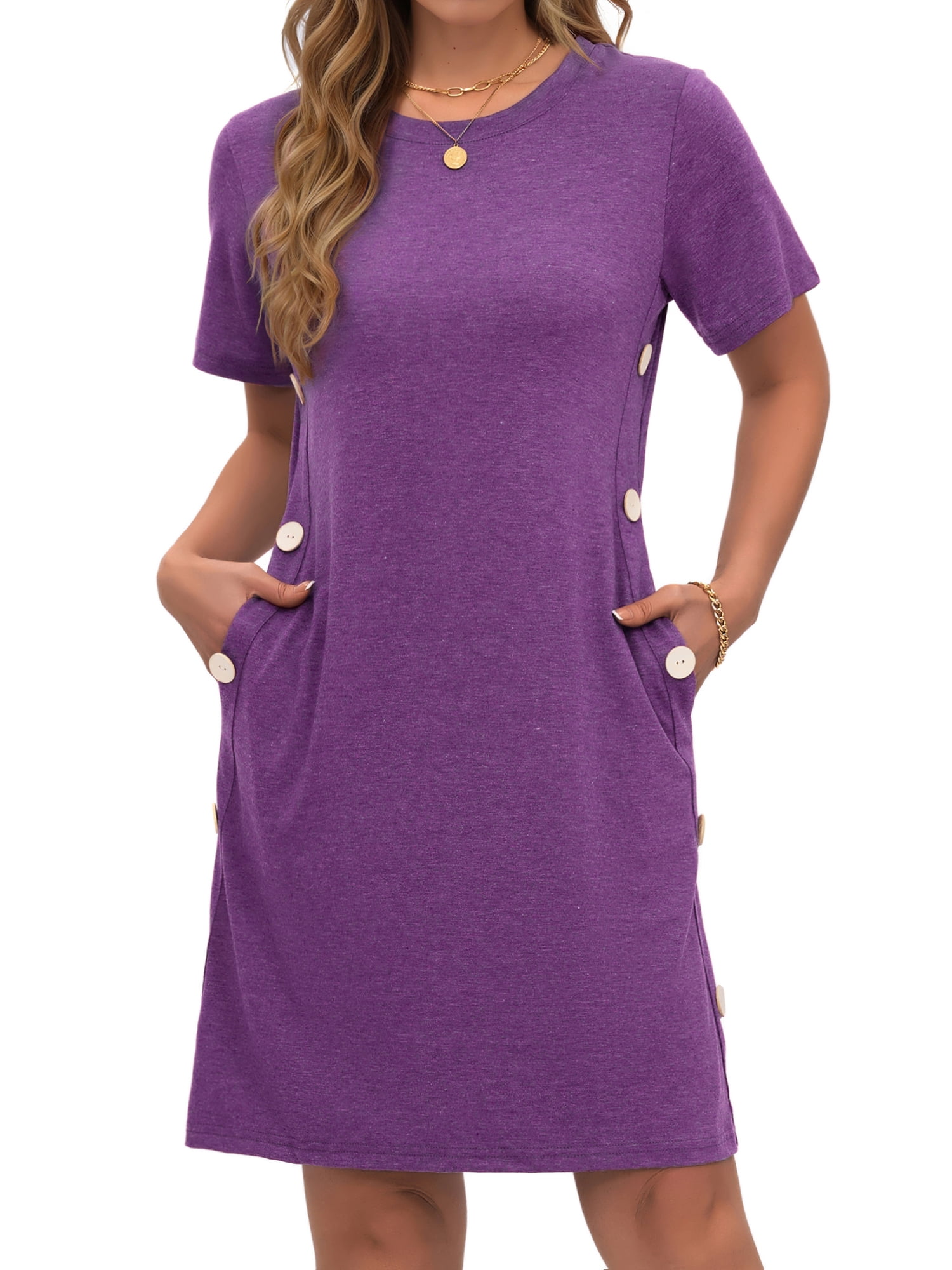 short tunic dress for women Mohiass Women's Tunic Mini Shirt Dress Cotton Short Sleeve Ruffle Hem Dress  Button Up Shift Chambray Dresses Army Green 2XL