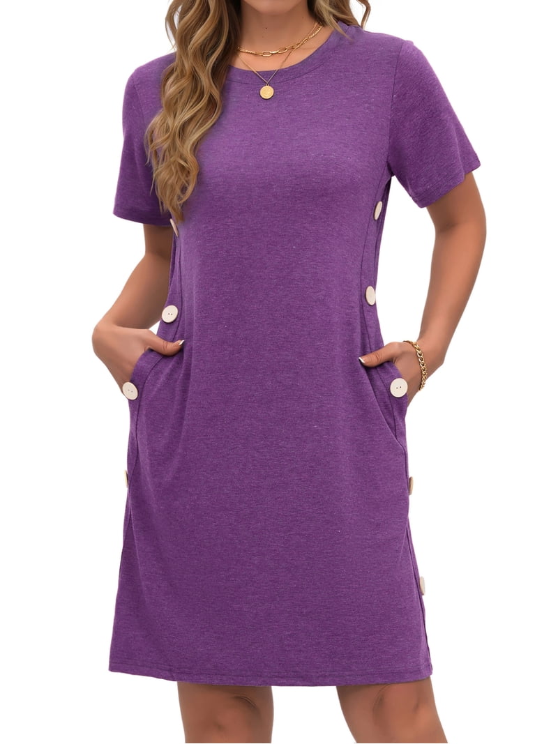 summer dresses with short sleeves and pockets Women's Plus Short Sleeve Dresses Casual Wrap V-Neck Floral Party Summer Dress with Pockets