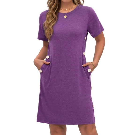 Fantaslook Short Sleeve Womens Summer Dresses Casual Button Tunic Dress with Pockets