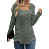 Fantaslook Square Neck Tops for Women Long Sleeve Dressy Blouses Button ...