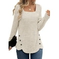 thumbnail image 1 of Fantaslook Square Neck Tops for Women Long Sleeve Dressy Blouses Button Side Tunic Shirts, 1 of 8