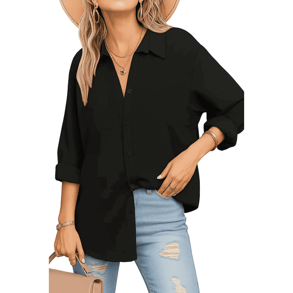 SOMER Women's Blouses Long Sleeve Casual Button Down Shirts with Pocket Going Out Tops,2025 Fall