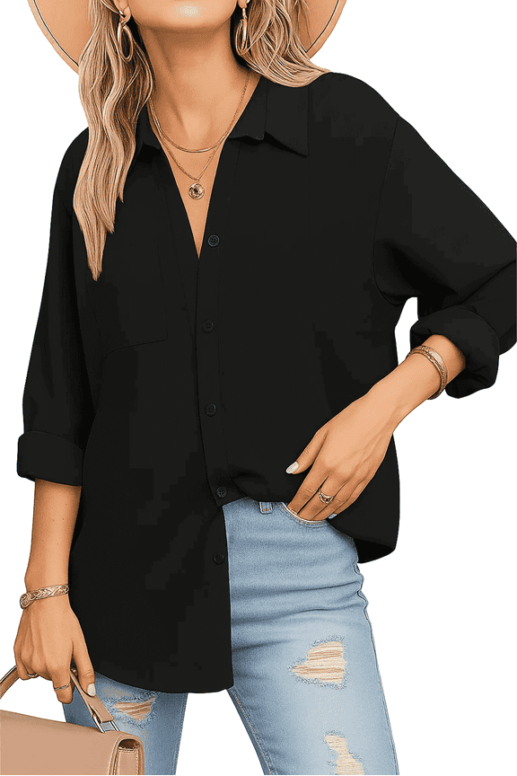 Women's Blouses Long Sleeve Casual Button Down Shirts with Pocket Going Out Tops