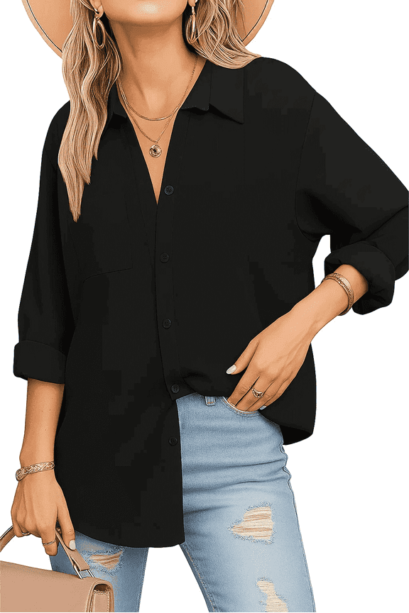 Women's Blouses Long Sleeve Casual Button Down Shirts with Pocket Going Out Tops