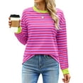 thumbnail image 1 of Fantaslook Striped Long Sleeve Shirts for Women Crewneck Tunic Tops Color Block Blouses Fall Pullover, 1 of 8