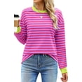 thumbnail image 1 of Fantaslook Striped Long Sleeve Shirts for Women Crewneck Tunic Tops Color Block Blouses Fall Pullover, 1 of 8