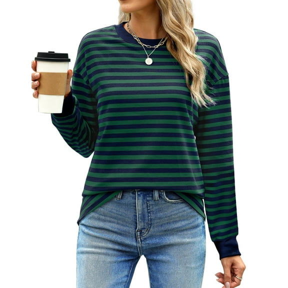 Fantaslook Striped Long Sleeve Shirts for Women Crewneck Tunic Tops Color Block Blouses Fall Pullover