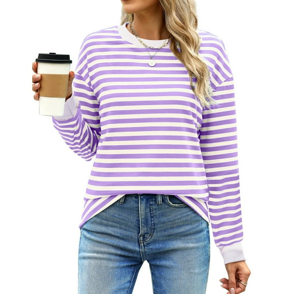 Fantaslook Striped Long Sleeve Shirts for Women Crewneck Tunic Tops Color Block Blouses Fall Pullover