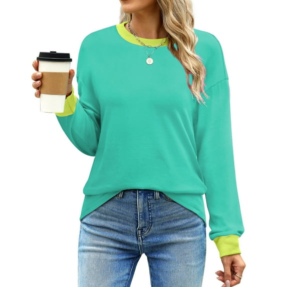 Fantaslook Striped Long Sleeve Shirts for Women Crewneck Tunic Tops Color Block Blouses Fall Pullover