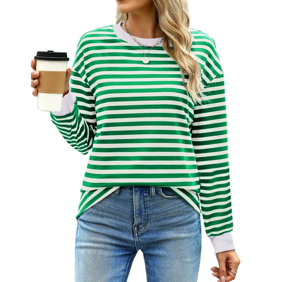 Fantaslook Striped Long Sleeve Shirts for Women Crewneck Tunic Tops Color Block Blouses Fall Pullover