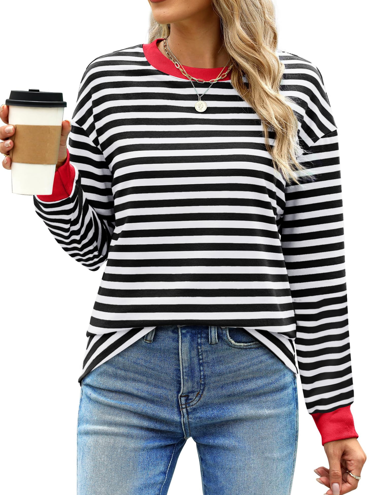 Fantaslook Striped Long Sleeve Shirts Crewneck Tunic Tops Color Block fantaslook-striped-long-sleeve-shirts-crewneck-tunic-tops-color-block