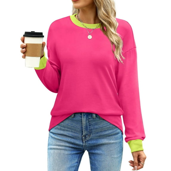 Fantaslook Striped Long Sleeve Shirts for Women Crewneck Tunic Tops Color Block Blouses Fall Pullover