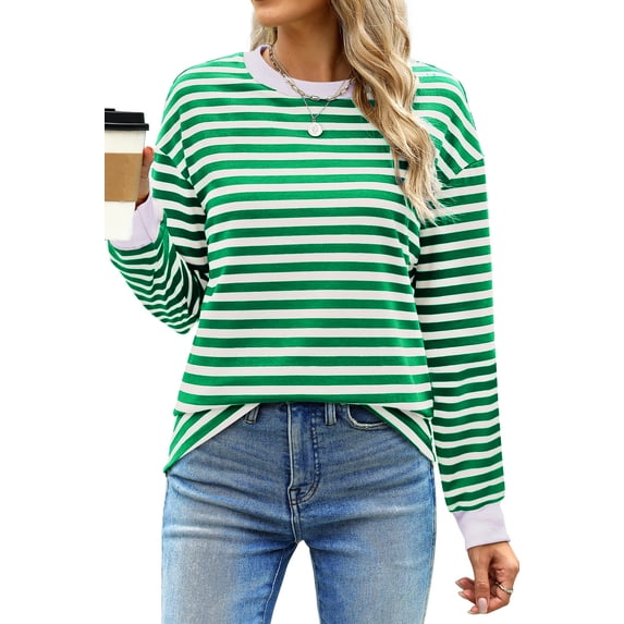 Fantaslook Striped Long Sleeve Shirts for Women Crewneck Tunic Tops Color Block Blouses Fall Pullover