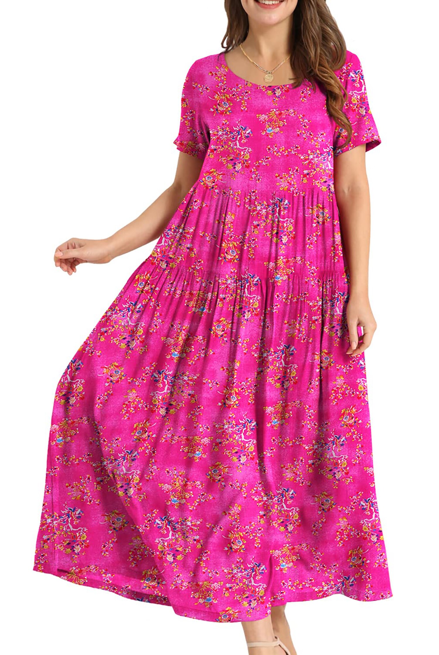 Fantaslook Women s Maxi Bohemian Floral Dress Summer Beach Swing 