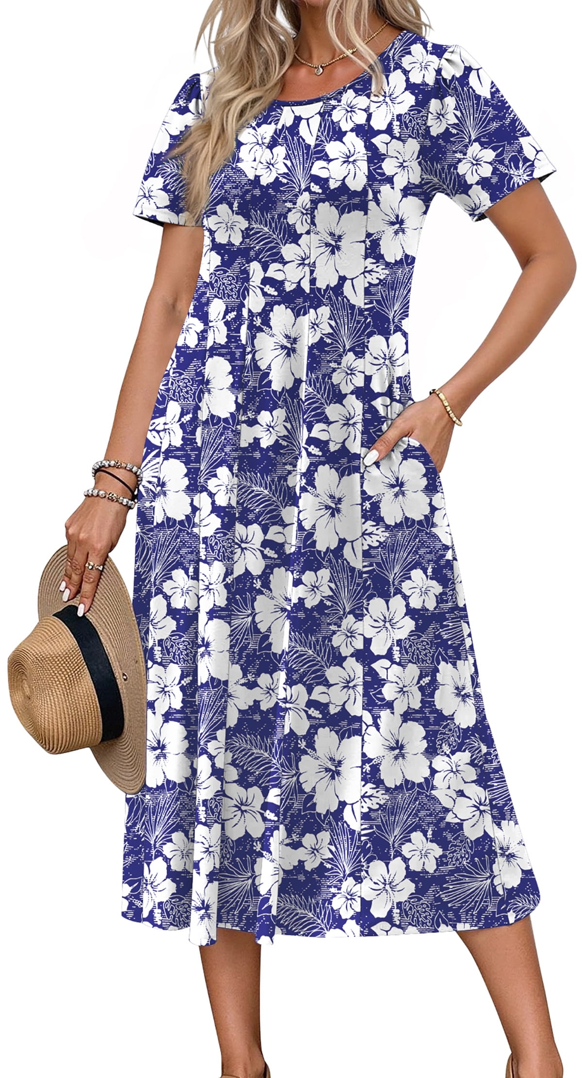 Fantaslook Summer Dresses for Women Casual Short Sleeve Pleated Dress Flowy Floral Dress with Pockets Flare Midi Sundress - Walmart.com Fantaslook Summer Dresses for Women Casual Short Sleeve Pleated Dress Flowy Floral Dress with Pockets Flare Midi Sundress - Walmart.com