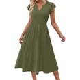 thumbnail image 1 of Fantaslook Summer Dresses for Women Ruffle Sleeve V Neck Midi Dresses Fashion Casual Flowy Vacation Sundress, 1 of 9