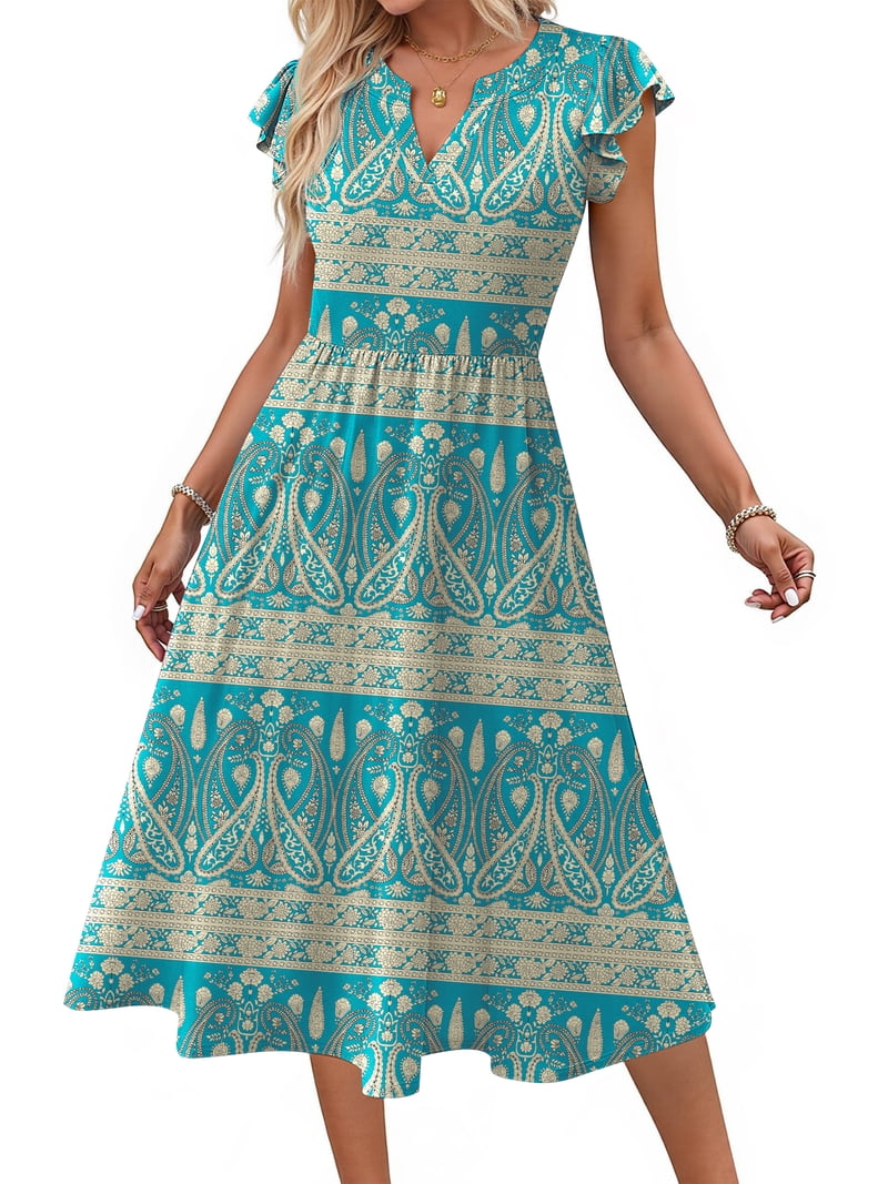 flowy v neck midi dress Casual V-Neck Midi Dress