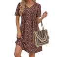 thumbnail image 1 of Fantaslook Summer Dresses for Women Short Sleeve Pleated V Neck Dress A Line Casual Tunic Dresses with Pockets, 1 of 11