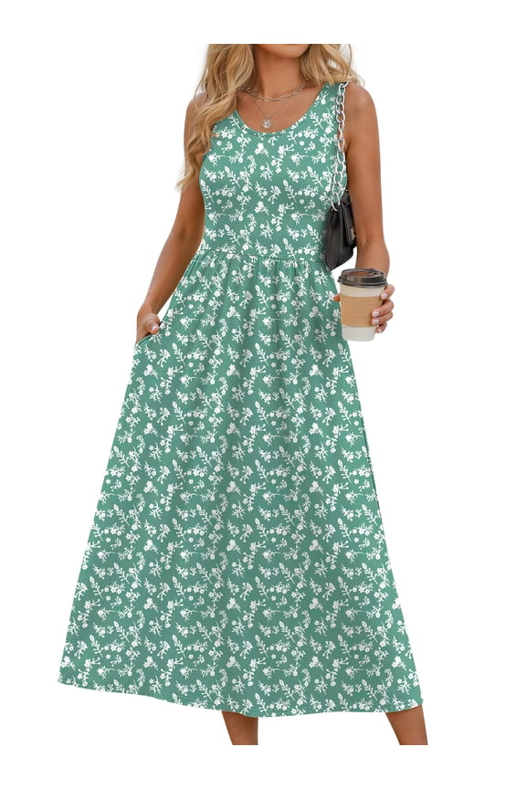 Summer Dresses for Women Sleeveless Casual Long Dress Beach Vacation Sundresses with Pockets