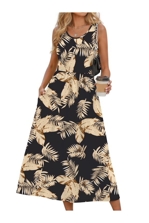 Summer Dresses for Women Sleeveless Casual Long Dress Beach Vacation Sundresses with Pockets