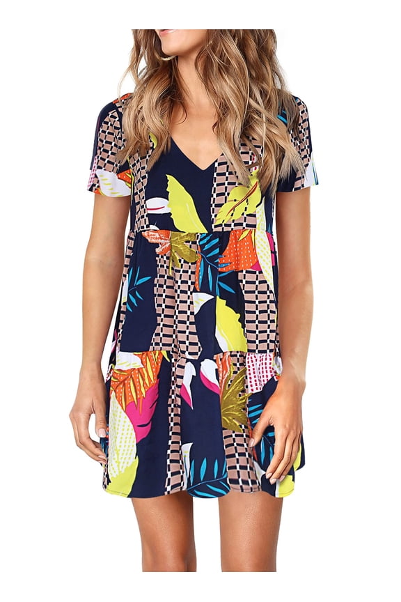 Summer Dresses for Women V Neck Casual Loose Flowy Swing Shift Dress
