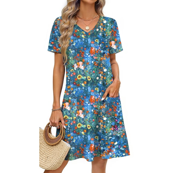 Fantaslook Summer Dresses for Women V Neck Short Sleeve Casual T Shirt — free download