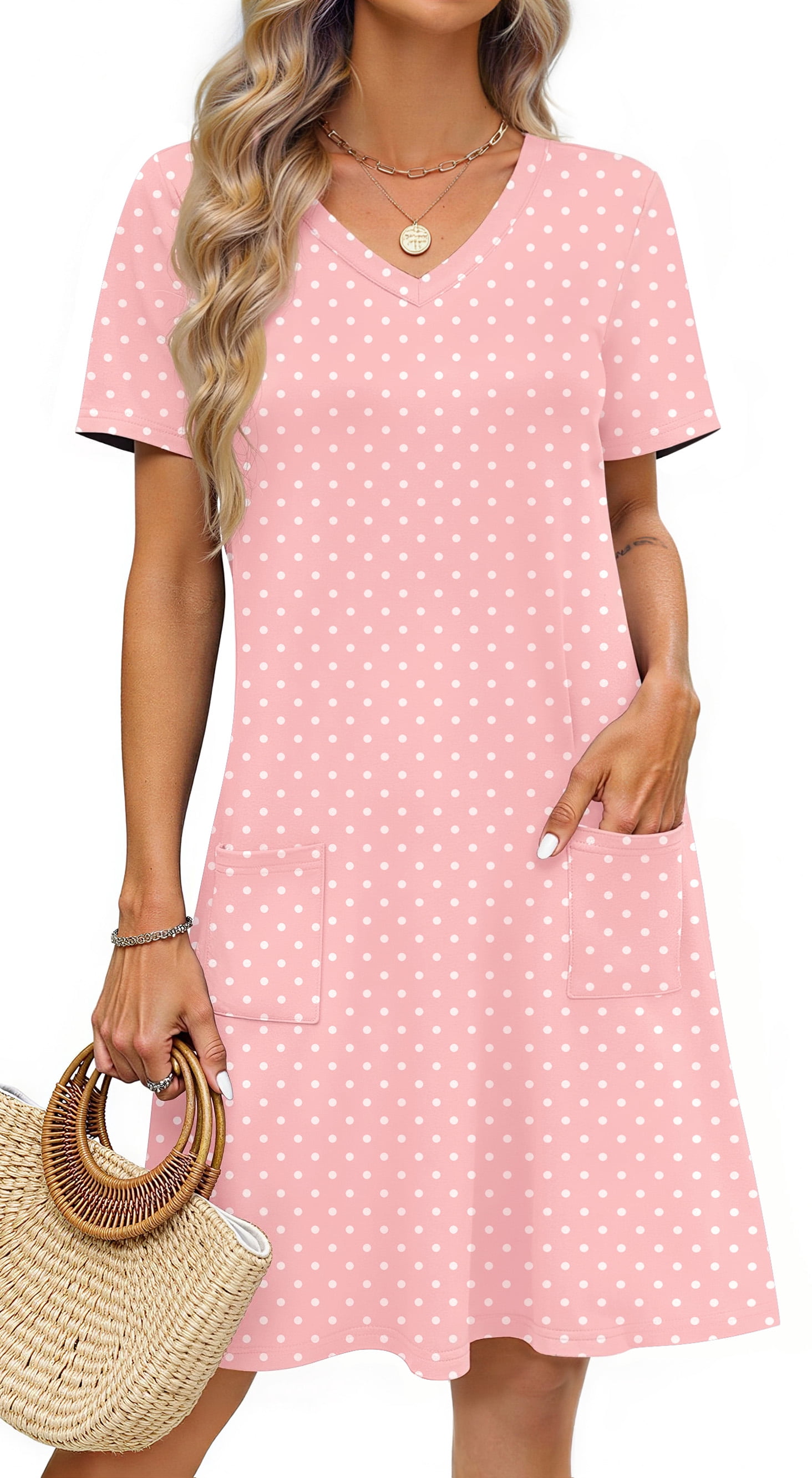 Fantaslook Summer Dresses for Women, V Neck Short Sleeve Casual T Shirt ...