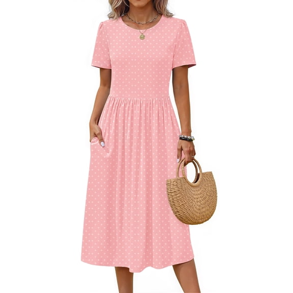Fantaslook Summer Short Sleeve Midi Dresses for Women Casual Floral T Shirt Dresses Flowy Beach Sundress with Pockets