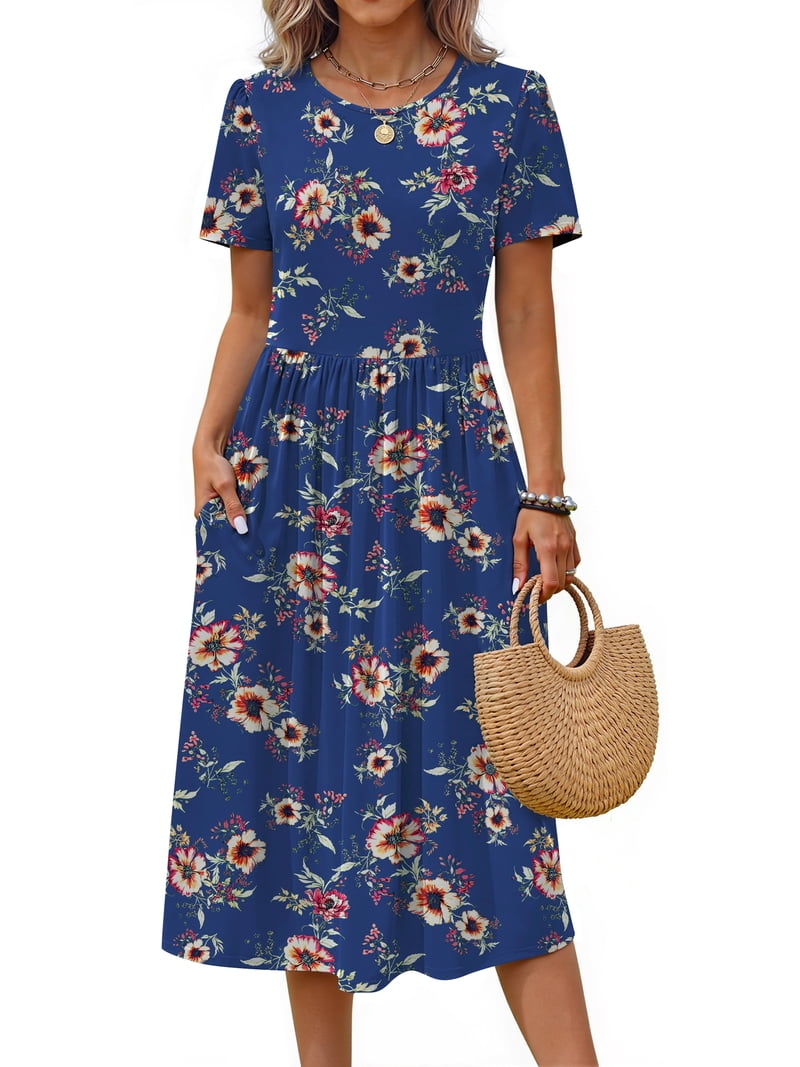 Fantaslook Summer Short Sleeve Midi Dresses for Women Casual Floral T Shirt Dresses Flowy Beach Sundress with Pockets Fantaslook Summer Short Sleeve Midi Dresses for Women Casual Floral T Shirt Dresses Flowy Beach Sundress with Pockets
